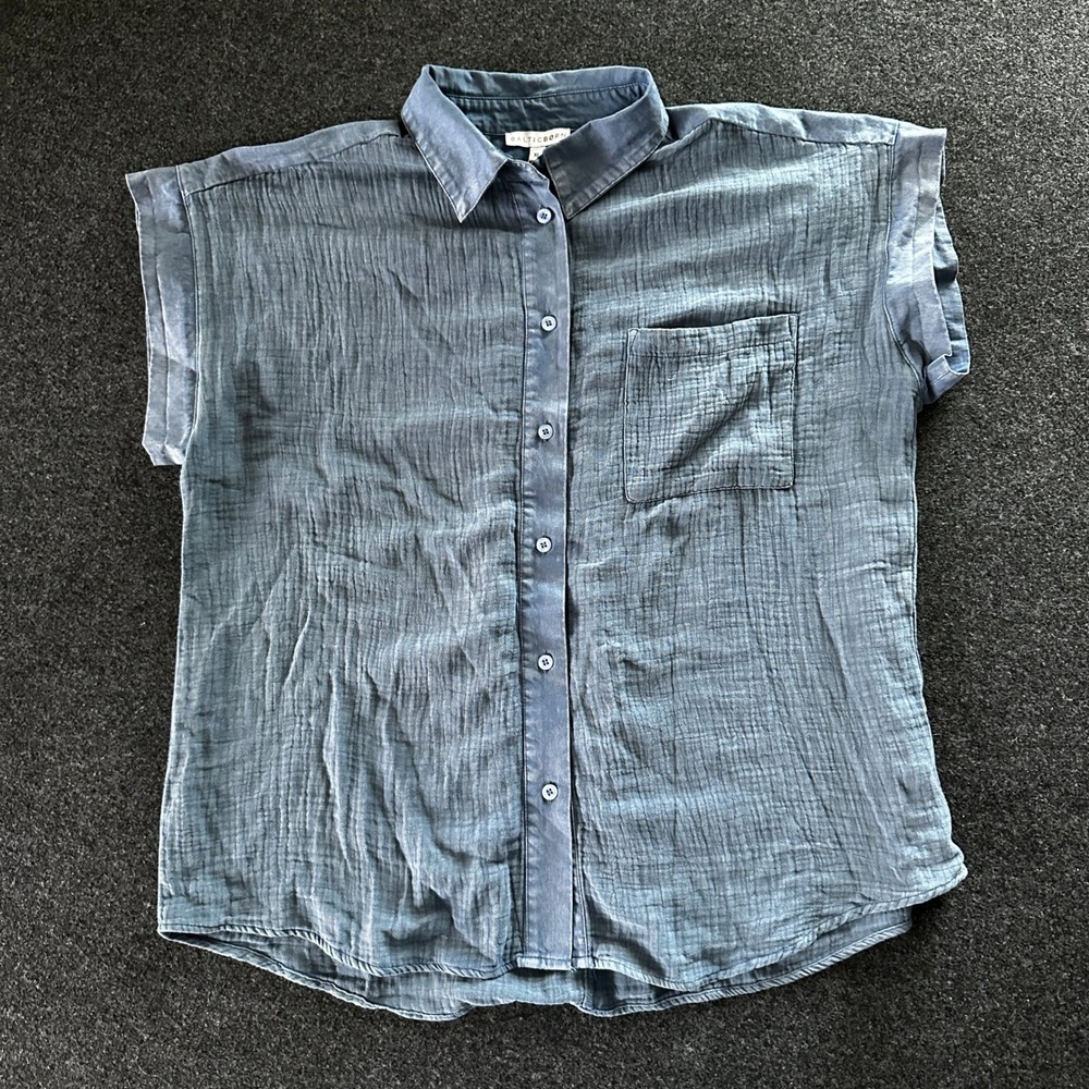 Baltic Born Jaye Button Top Denim Blue Cotton Gauze Short Sleeve Blouse‎ XL NEW